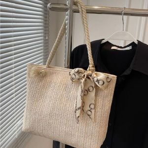 Reilly scarf decor straw bag